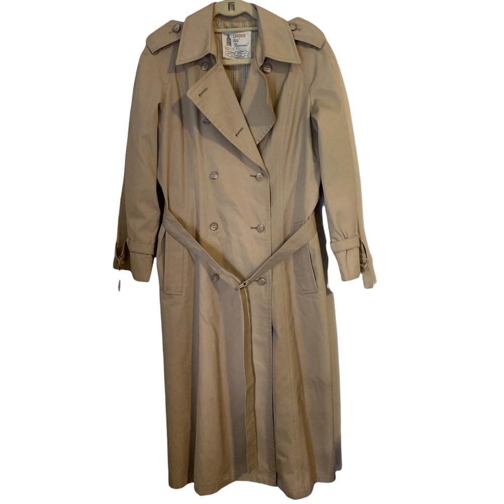 London Fog Womens Tan Belted Maincoats Lined Trench Coat Size 10